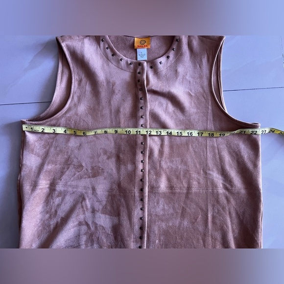 Ruby Rd Suede Fringe Studded tunic Women Brown Faux Open Front Western Regular L - Picture 15 of 16